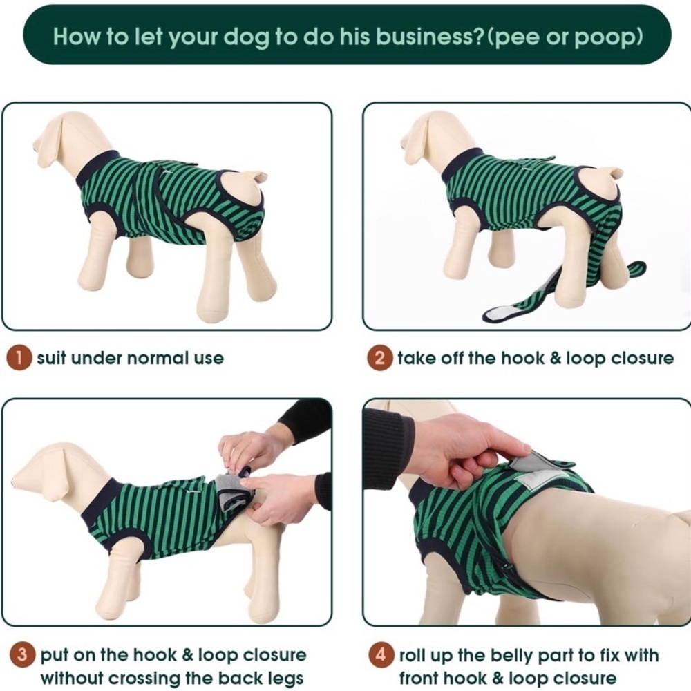 Striped Green and Black Dog recovery suit  (0015) - Picture 8 of 8